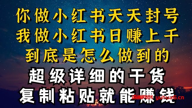 都知道小红书能引流私域变现，可为什么我能一天引流几十人变现上千，但你却频频封号违规被限流网赚课程-副业赚钱-互联网创业-手机赚钱-挂机躺赚-语画网创-精品课程-知识付费-源码分享-免费资源语画网创