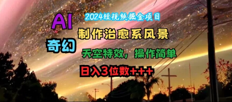 2024短视频掘金项目，AI制作治愈系风景，奇幻天空特效，操作简单，日入3位数网赚课程-副业赚钱-互联网创业-手机赚钱-挂机躺赚-语画网创-精品课程-知识付费-源码分享-免费资源语画网创