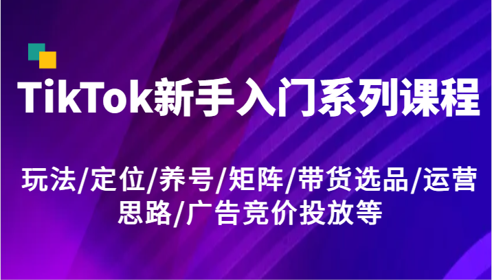 TikTok新手入门系列课程，玩法/定位/养号/矩阵/带货选品/运营思路/广告竞价投放等网赚课程-副业赚钱-互联网创业-手机赚钱-挂机躺赚-语画网创-精品课程-知识付费-源码分享-免费资源语画网创