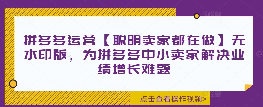 拼多多运营【聪明卖家都在做】无水印版，为拼多多中小卖家解决业绩增长难题网赚课程-副业赚钱-互联网创业-手机赚钱-挂机躺赚-语画网创-精品课程-知识付费-源码分享-免费资源语画网创