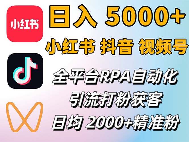 小红书、抖音、视频号RPA全自动矩阵引流截流获客工具，日均2000+精准粉丝网赚课程-副业赚钱-互联网创业-手机赚钱-挂机躺赚-语画网创-精品课程-知识付费-源码分享-免费资源语画网创