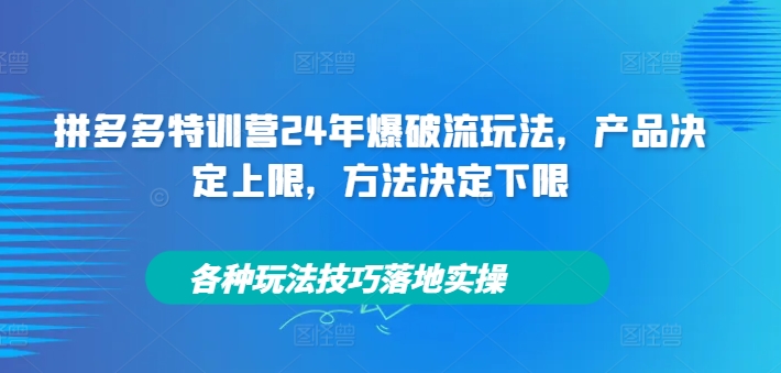 拼多多特训营24年爆破流玩法，产品决定上限，方法决定下限，各种玩法技巧落地实操网赚课程-副业赚钱-互联网创业-手机赚钱-挂机躺赚-语画网创-精品课程-知识付费-源码分享-免费资源语画网创