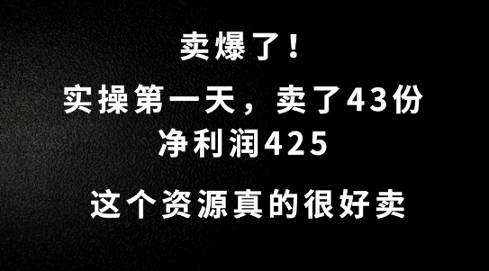 这个资源，需求很大，实操第一天卖了43份，净利润425网赚课程-副业赚钱-互联网创业-手机赚钱-挂机躺赚-语画网创-精品课程-知识付费-源码分享-免费资源语画网创